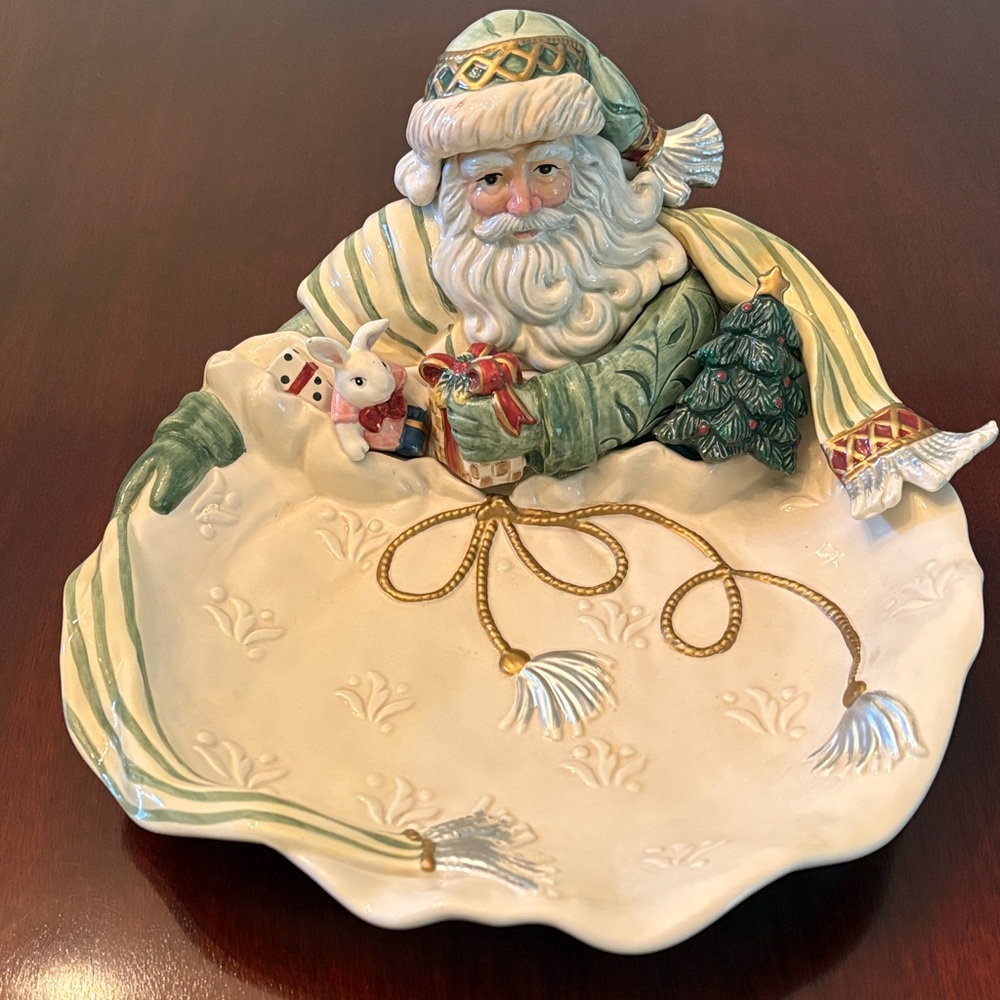 Fitz and Floyd Green and Gold Santa Gregorian Large Serving Plate.